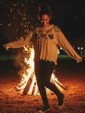 Cream Cable-Knit Butterfly Appliqué Crewneck Sweater
